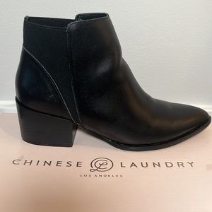 Chinese Laundry Black Leather Finn Ankle Booties Size 6.5/37